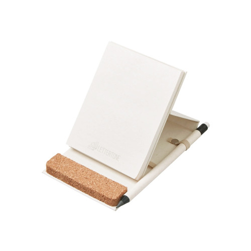 Блокнот с подставкой для телефона из пробки Milky S, молочно-белый Блокнот с подставкой для телефона из пробки Milky S, молочно-белый