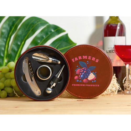 Набор аксессуаров для вина Fabrizio, коричневый с рельефной УФ-печатью Набор аксессуаров для вина Fabrizio, коричневый с рельефной УФ-печатью