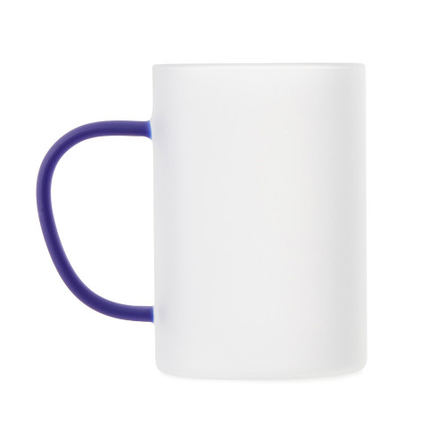 Стеклянная матовая кружка Акцент с цветной ручкой для сублимации, синий