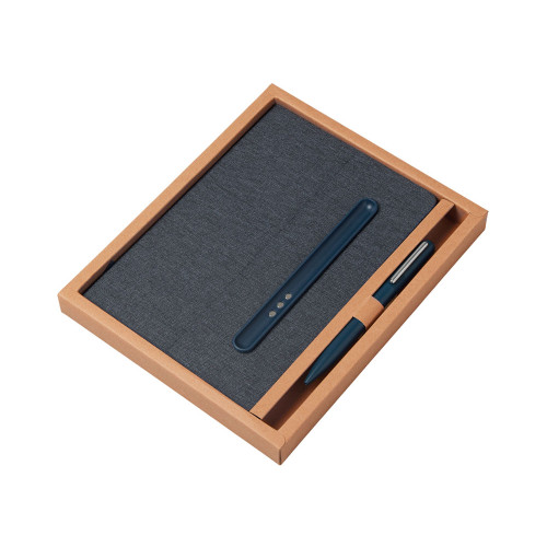 Набор блокнот А5 с магнитным держателем для ручки и подставкой для телефона и металлической шариковой ручкой NotaBene, темно-синий