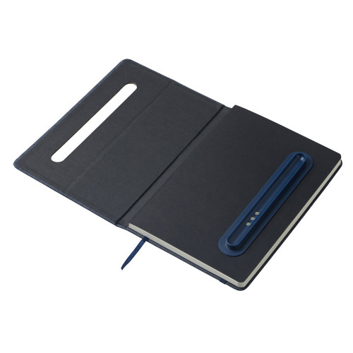 Набор блокнот А5 с магнитным держателем для ручки и подставкой для телефона и металлической шариковой ручкой NotaBene, темно-синий
