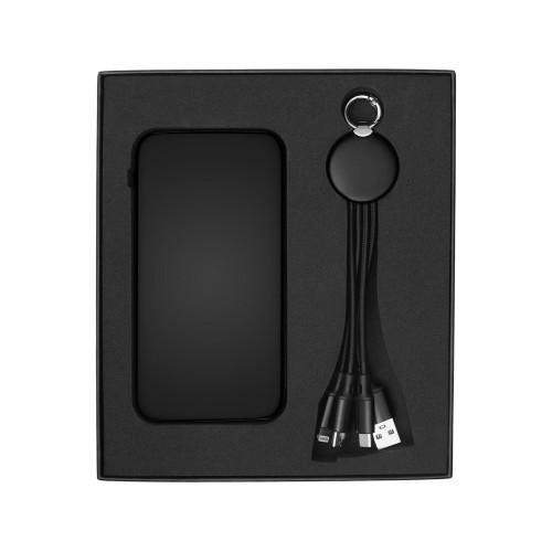 Набор из внешнего акуумулятора и универсального кабеля с подсветкой лого Reserve LED, 10000mAh, черный