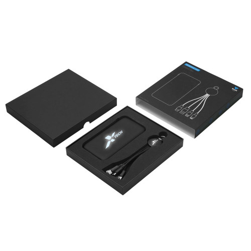 Набор из внешнего акуумулятора и универсального кабеля с подсветкой лого Reserve LED, 10000mAh, черный