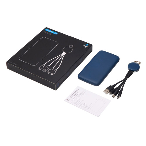 Набор из внешнего акуумулятора и универсального кабеля с подсветкой лого Reserve LED, 10000mAh, темно-синий