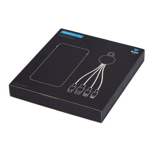 Набор из внешнего акуумулятора и универсального кабеля с подсветкой лого Reserve LED, 10000mAh, темно-синий