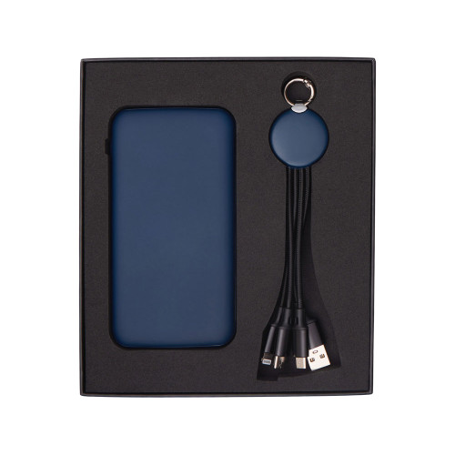 Набор из внешнего акуумулятора и универсального кабеля с подсветкой лого Reserve LED, 10000mAh, темно-синий