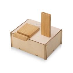 Подарочный набор с БЗУ и внешним аккумулятором Bamboo Set, натуральный