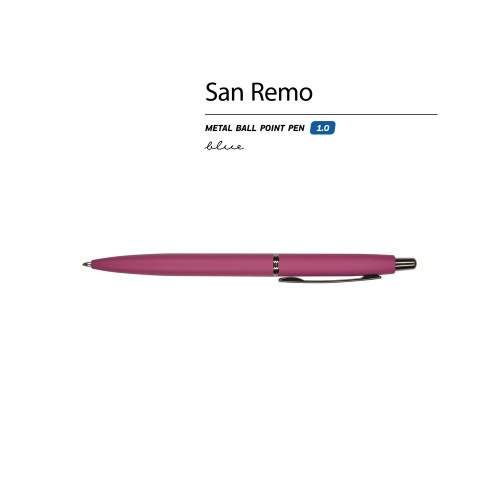 Ручка металлическая шариковая San Remo, софт-тач, 1.0 мм, бордовый Ручка металлическая шариковая San Remo, софт-тач, 1.0 мм, бордовый