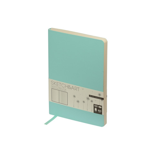Скетчбук Sketch & Art в мягком переплете 140х210 мм, 100 л. бежевой бумаги 100 гр., мятный