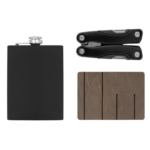 Набор с мультитулом и фляжкой Путешественник 2.0., черный Набор с мультитулом и фляжкой Путешественник 2.0., черный