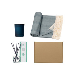 Подарочный набор с пледом, свечой и диффузором, синий