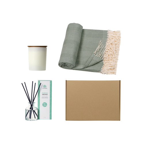 Подарочный набор с пледом, свечой и диффузором, оливковый Подарочный набор с пледом, свечой и диффузором, оливковый