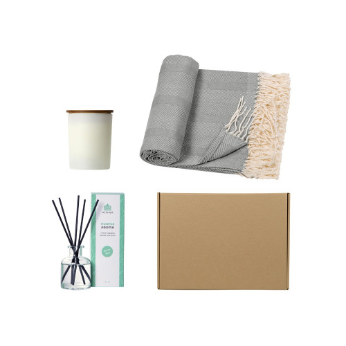 Подарочный набор с пледом, свечой и диффузором, серый Подарочный набор с пледом, свечой и диффузором, серый