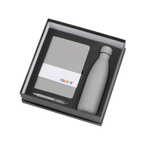 Подарочный набор с блокнотом С1, металлической ручкой и термобутылкой, серый