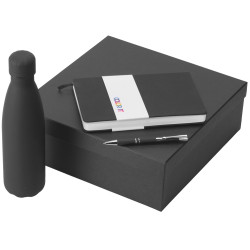 Подарочный набор с блокнотом С2, металлической ручкой и термобутылкой, черный