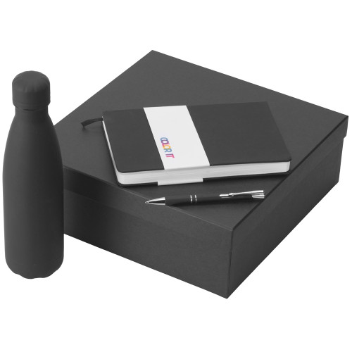 Подарочный набор с блокнотом С2, металлической ручкой и термобутылкой, черный Подарочный набор с блокнотом С2, металлической ручкой и термобутылкой, черный