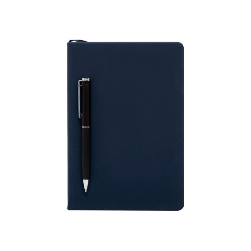 Подарочный набор с блокнотом С3, металлической ручкой и термобутылкой, темно-синий