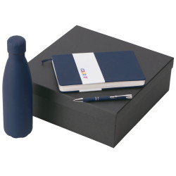 Подарочный набор с блокнотом С3, металлической ручкой и термобутылкой, темно-синий