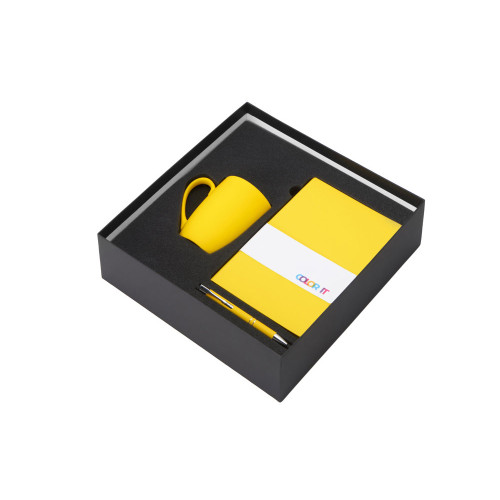 Подарочный набор с блокнотом С2, металлической ручкой и кружкой, желтый