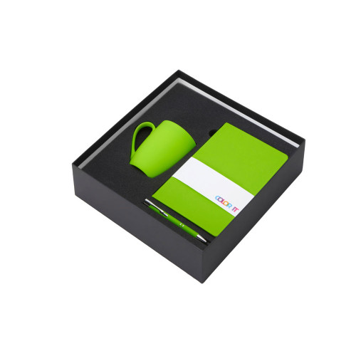Подарочный набор с блокнотом С2, металлической ручкой и кружкой, зеленое яблоко