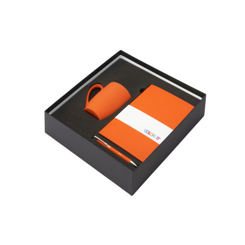 Подарочный набор с блокнотом С3, металлической ручкой и кружкой, оранжевый Подарочный набор с блокнотом С3, металлической ручкой и кружкой, оранжевый