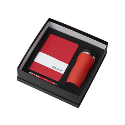 Подарочный набор с блокнотом С1, металлической ручкой и термокружкой, красный Подарочный набор с блокнотом С1, металлической ручкой и термокружкой, красный