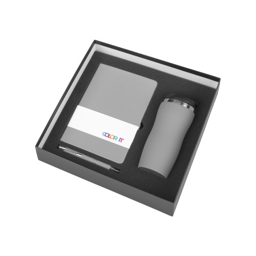 Подарочный набор с блокнотом С1, металлической ручкой и термокружкой, серый