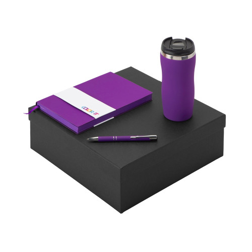 Подарочный набор с блокнотом С1, металлической ручкой и термокружкой, фиолетовый Подарочный набор с блокнотом С1, металлической ручкой и термокружкой, фиолетовый