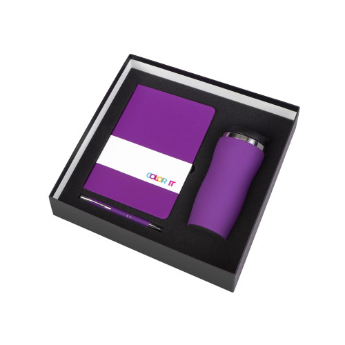 Подарочный набор с блокнотом С1, металлической ручкой и термокружкой, фиолетовый Подарочный набор с блокнотом С1, металлической ручкой и термокружкой, фиолетовый