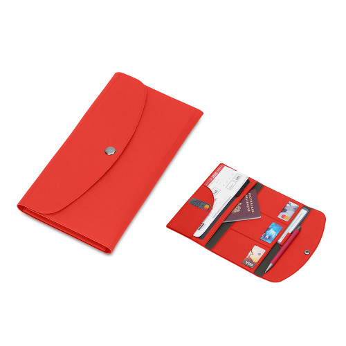 Органайзер для документов на кнопке с отделением для купюр и ручки, упаковка в индивидуальный пакет, красный/серый