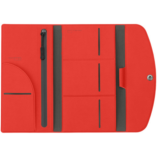 Органайзер для документов на кнопке с отделением для купюр и ручки, упаковка в индивидуальный пакет, красный/серый