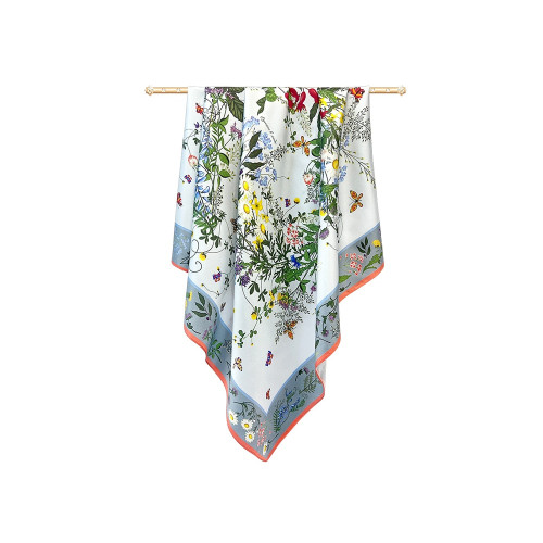 Платок Русский полевой букет, молочный