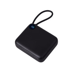 Внешний аккумулятор со встроенным кабелем Liri, QC/PD, 10000 мАч, черный