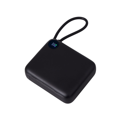 Внешний аккумулятор со встроенным кабелем Liri, QC/PD, 10000 мАч, черный