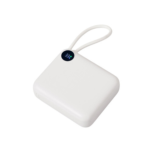 Внешний аккумулятор со встроенным кабелем Liri, QC/PD, 10000 мАч, теплый белый