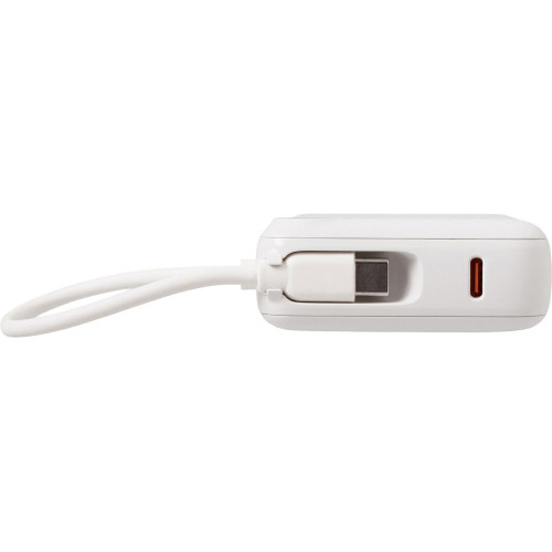 Внешний аккумулятор со встроенным кабелем Liri, QC/PD, 10000 мАч, теплый белый