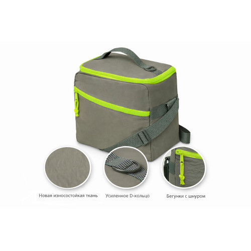 Изотермическая сумка-холодильник Neo Classic c контрастной молнией, серый/зеленое яблоко