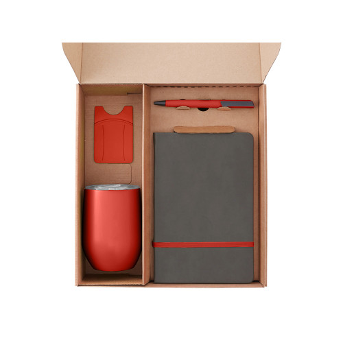 Набор с термокружкой, блокнотом, ручкой и ланчбоксом Refreshment, красный