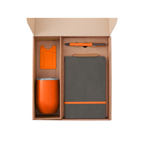 Набор с термокружкой, блокнотом, ручкой и ланчбоксом Refreshment, оранжевый
