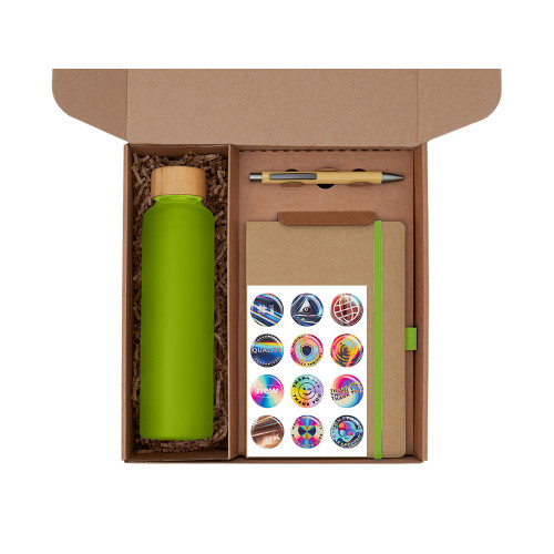 Подарочный набор с бутылкой для воды. блокнотом, ручкой и подставкой для телефона, зеленое яблоко Подарочный набор с бутылкой для воды. блокнотом, ручкой и подставкой для телефона, зеленое яблоко
