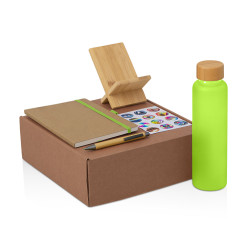 Подарочный набор с бутылкой для воды. блокнотом, ручкой и подставкой для телефона, зеленое яблоко