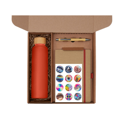 Подарочный набор с бутылкой для воды. блокнотом, ручкой и подставкой для телефона, красный