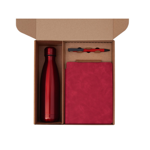 Подарочный набор с термобутылкой, блокнотом, ручкой и чаем, красный Подарочный набор с термобутылкой, блокнотом, ручкой и чаем, красный