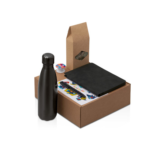 Подарочный набор с термобутылкой, блокнотом, ручкой и чаем, черный Подарочный набор с термобутылкой, блокнотом, ручкой и чаем, черный