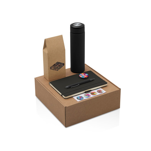 Подарочный набор с термосом, блокнотом, ручкой и чаем, черный Подарочный набор с термосом, блокнотом, ручкой и чаем, черный