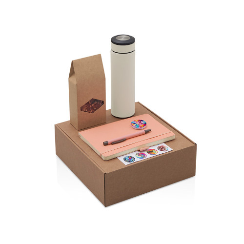 Подарочный набор с термосом, блокнотом, ручкой и чаем, розовый Подарочный набор с термосом, блокнотом, ручкой и чаем, розовый