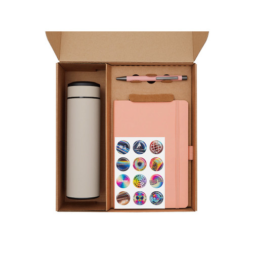 Подарочный набор с термосом, блокнотом, ручкой и чаем, розовый Подарочный набор с термосом, блокнотом, ручкой и чаем, розовый
