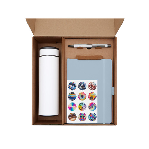 Подарочный набор с термосом, блокнотом, ручкой и чаем, голубой