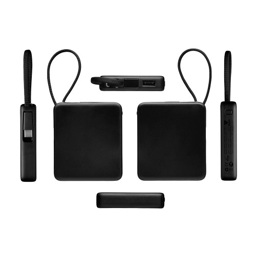 Внешний аккумулятор со встроенным кабелем USB-C Дэнси, 5000 мАч, черный