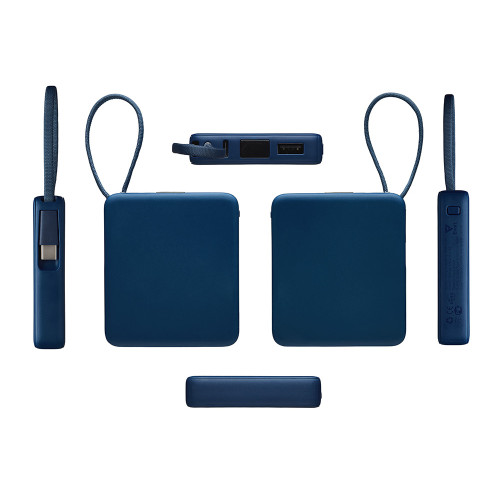Внешний аккумулятор со встроенным кабелем USB-C Дэнси, 5000 мАч, темно-синий